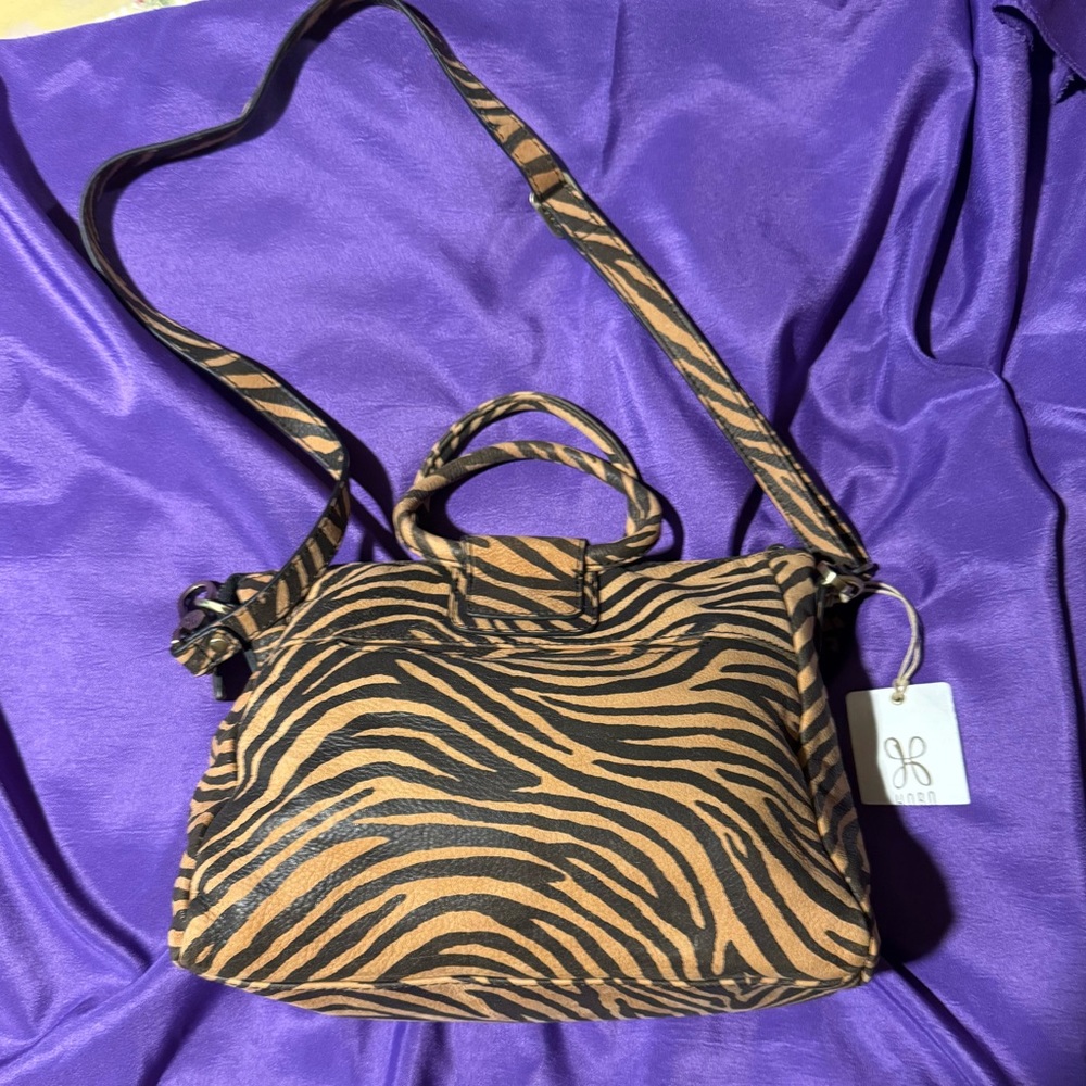 NEW* HOBO International *ZEBRA *Sheila* LEATHER Satchel Crossbody Bag Brass Hard - Picture 2 of 13